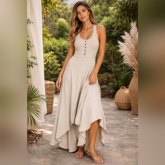 Free People Dresses & Skirts - NWT.Free People Stylish Tan Maxi Dress Hi And Lo.sizeL